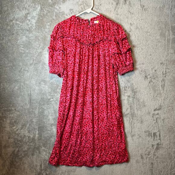 Boden Pink & Red Yoke Detail Belted Jersey Mini Dress Women’s Size 6 Tall - Picture 2 of 7